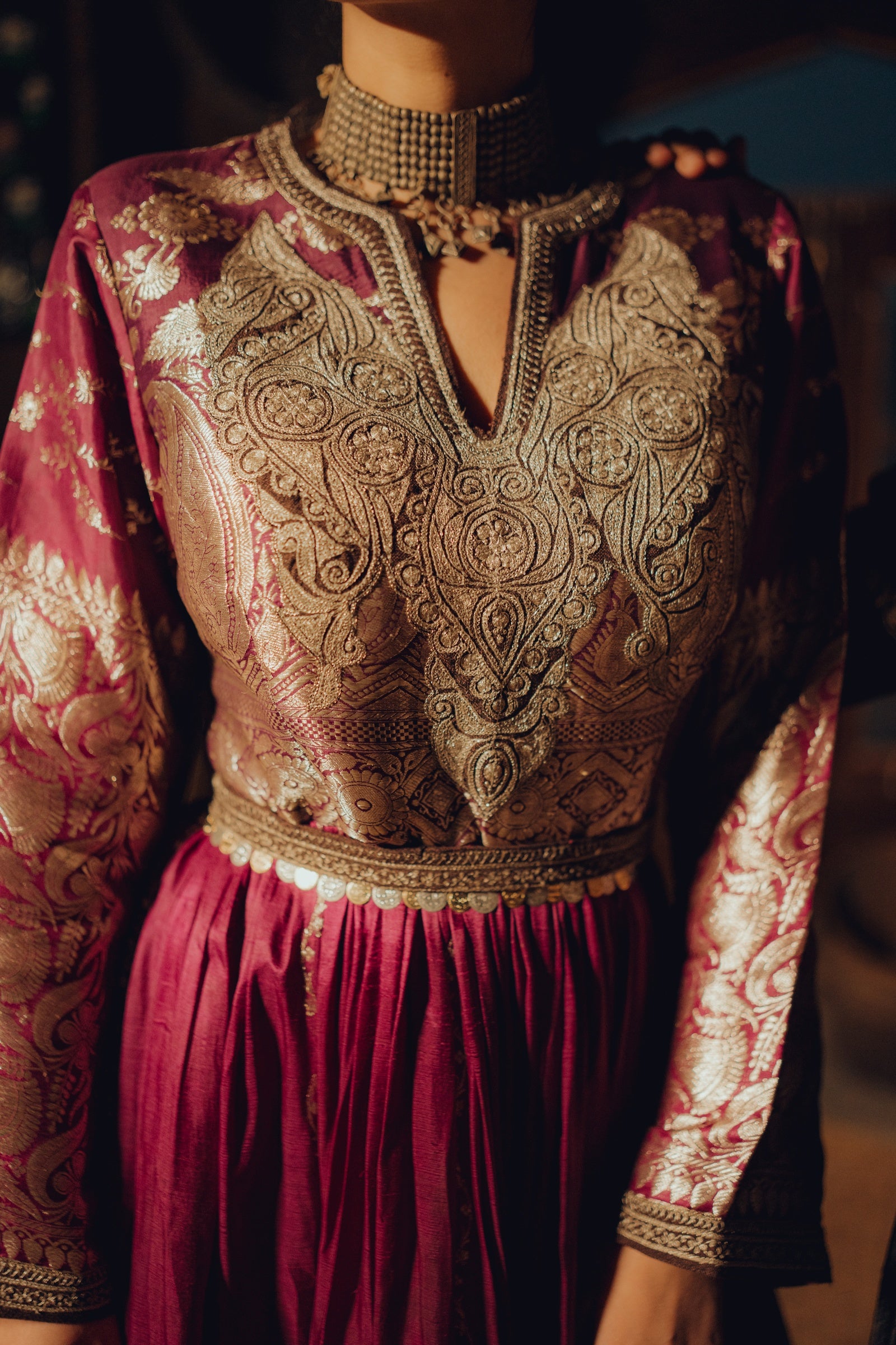 Handwoven Zari Silk Tilla Anarkali