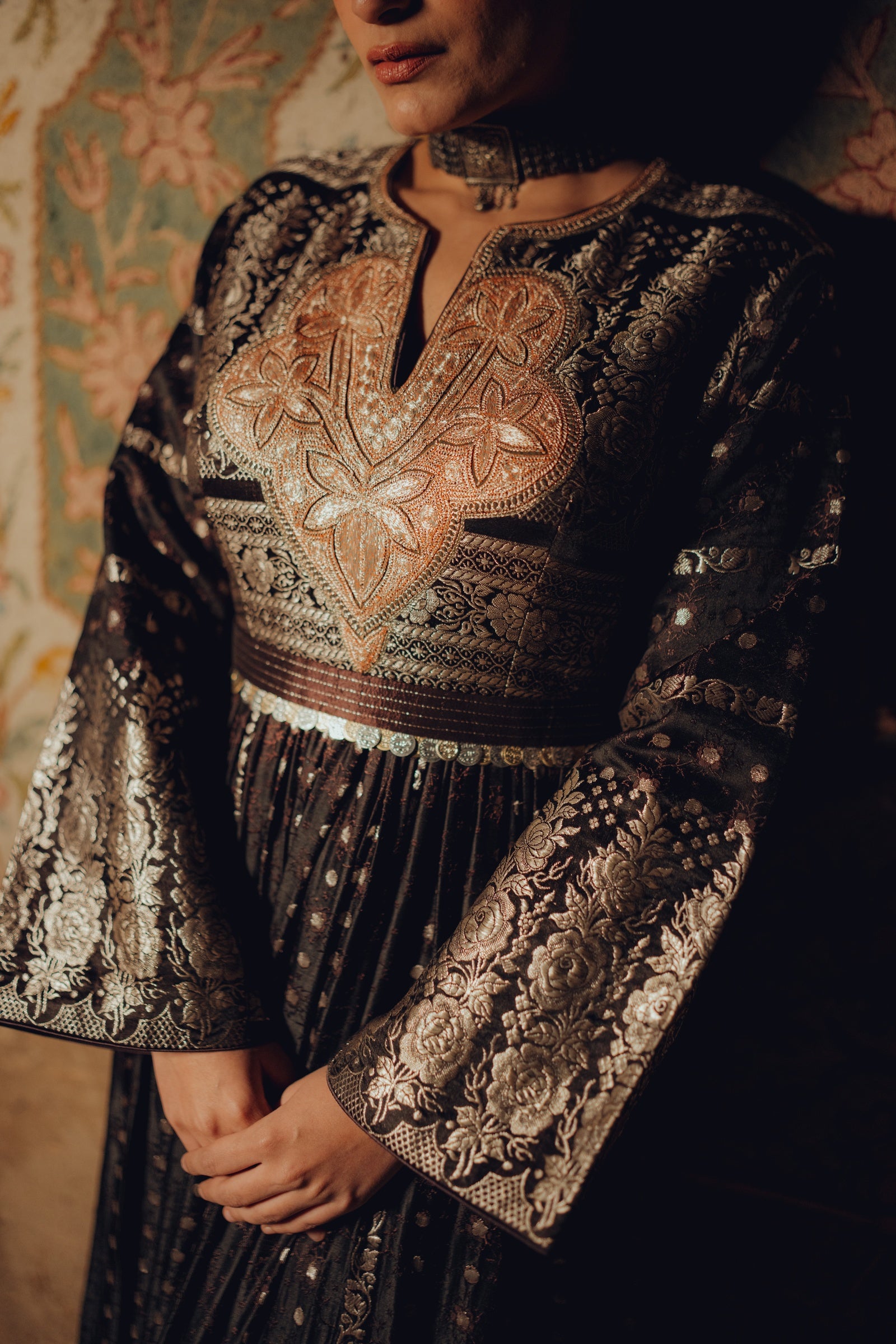 Banarasi Zari Anarkali with Tilla Neck & Belt