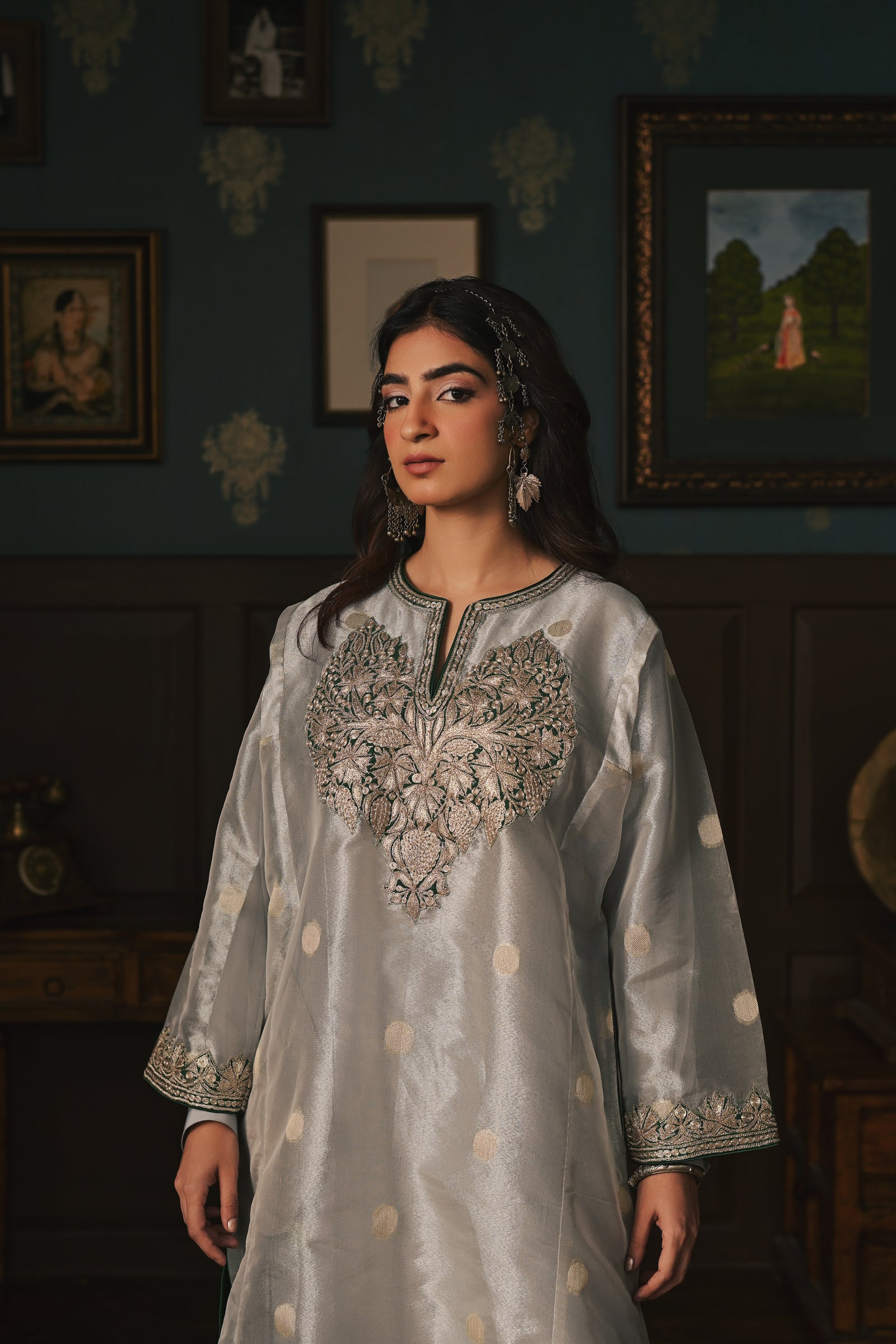Silver Tissue Phiran Set