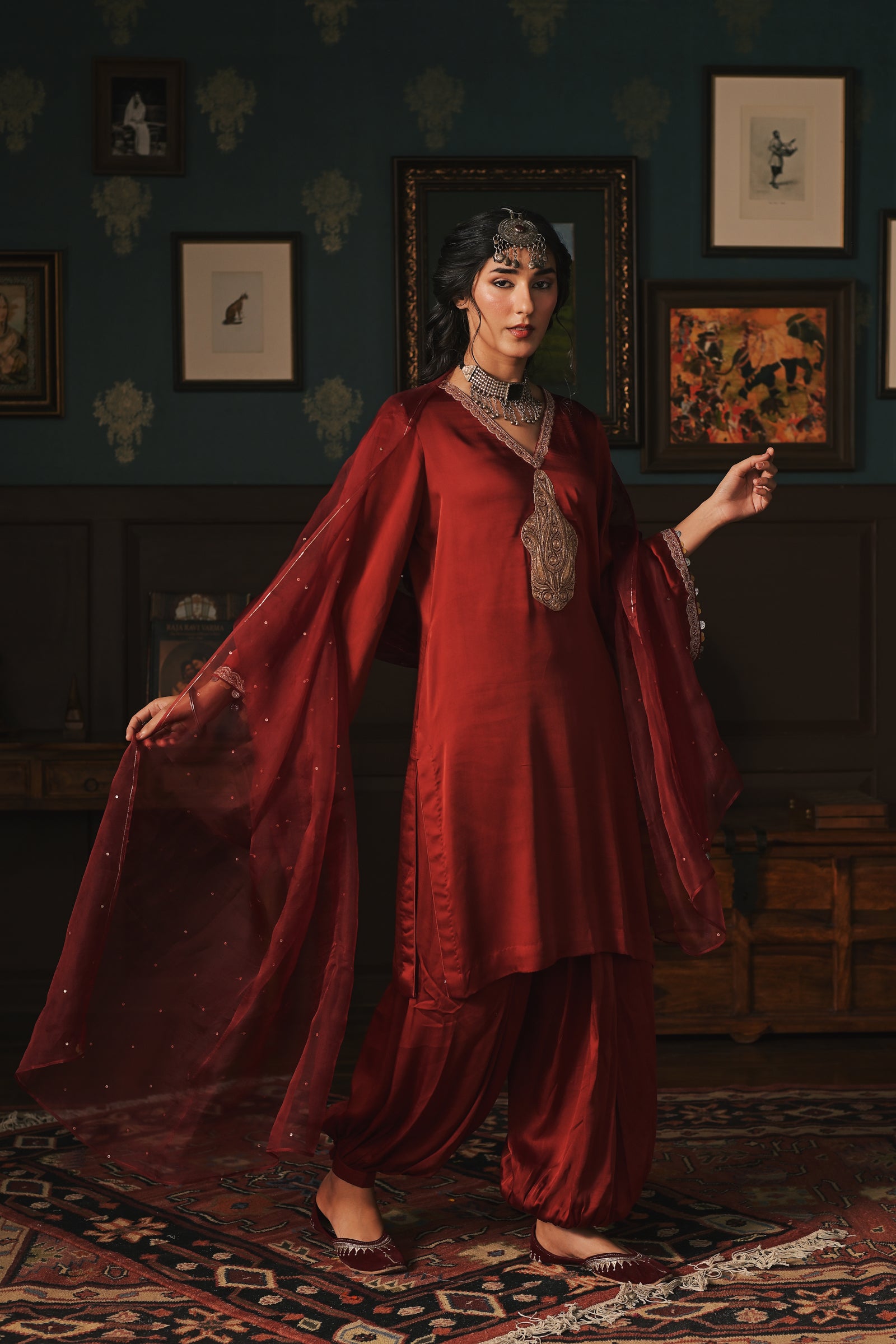 Deep Red Modal Satin Set