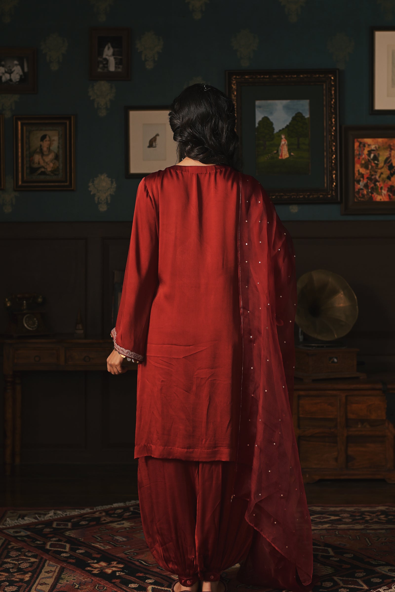 Deep Red Modal Satin Set