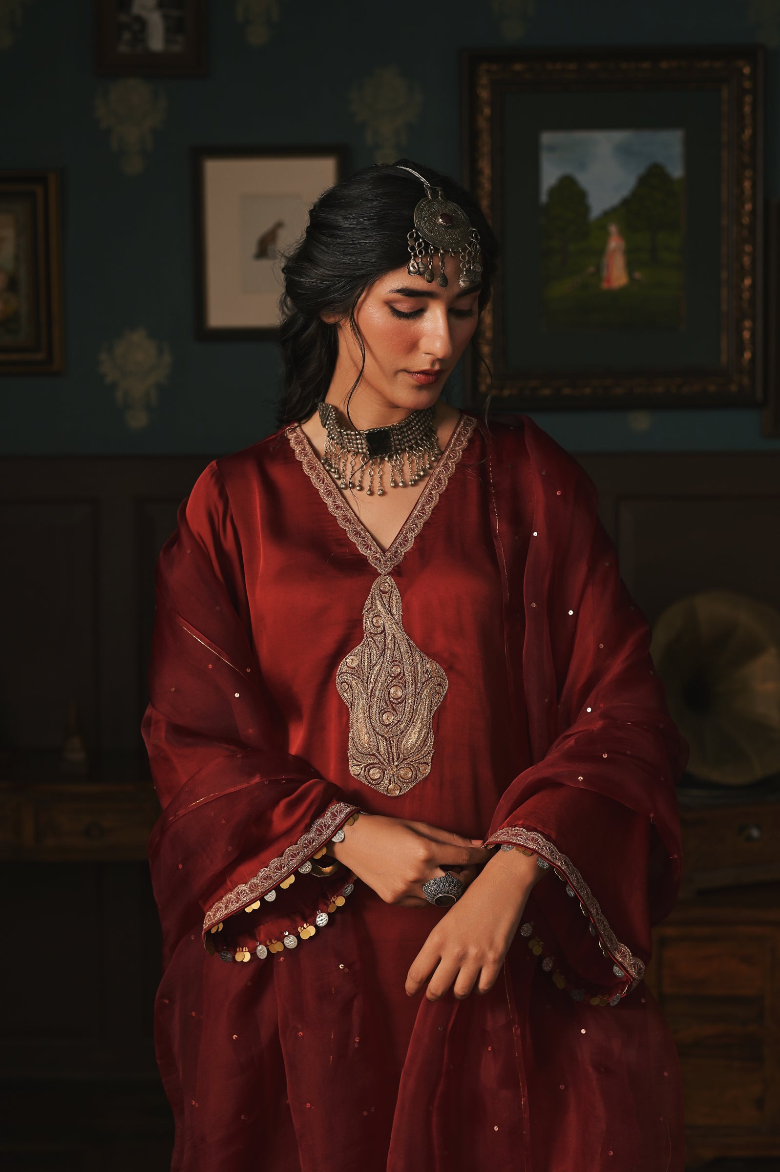 Deep Red Modal Satin Set
