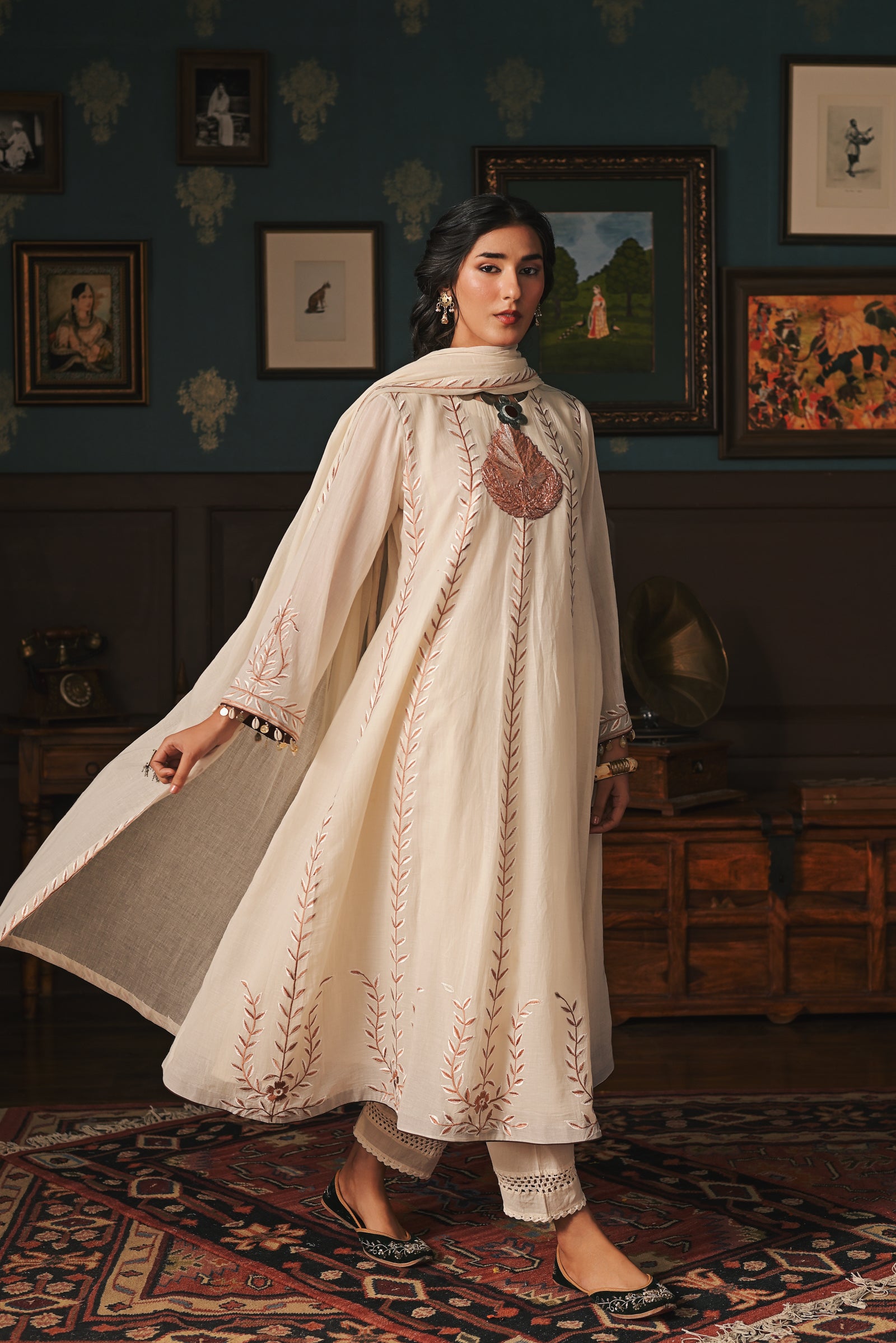 Beige Chinar Anarkali Set