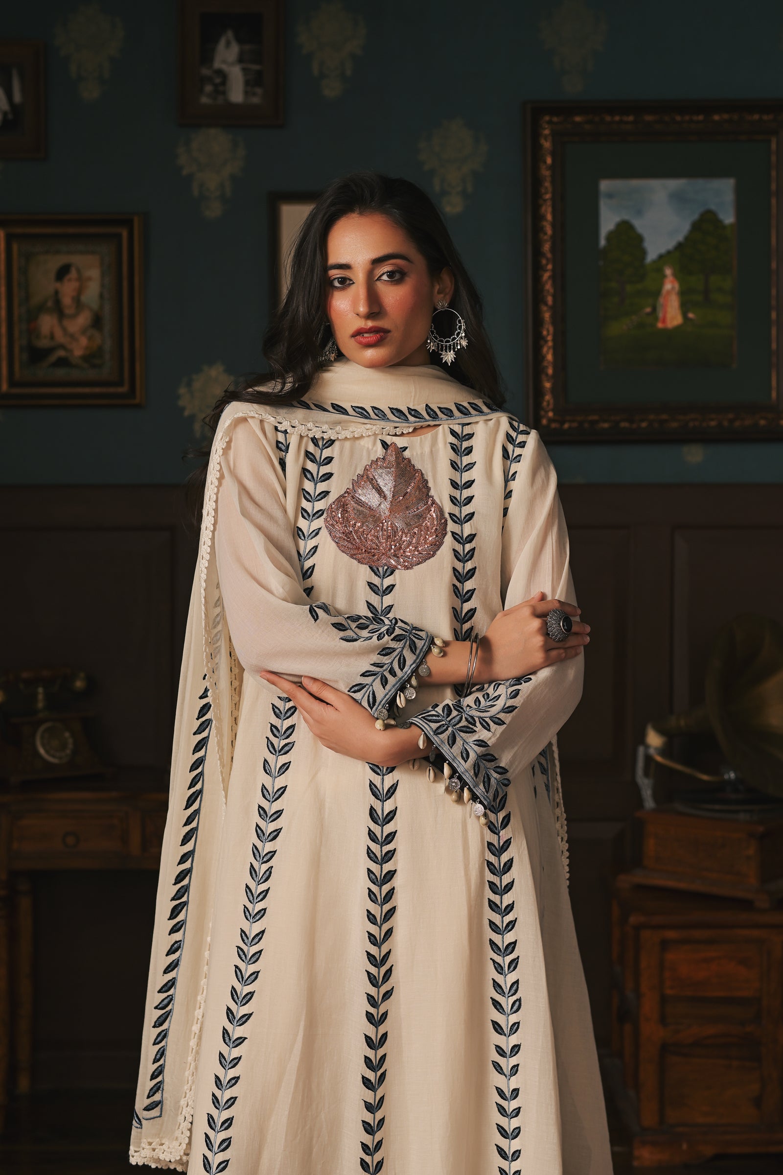 Blue Chinar Anarkali Set